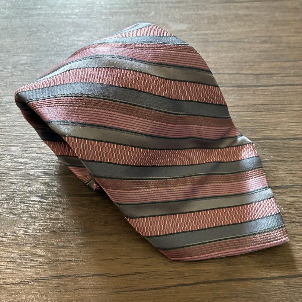 Paul Dione Striped Necktie One Size Mauve Grey Mens 100% Silk Business Formal
